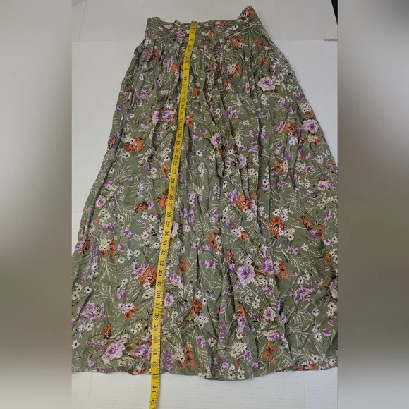 By Anthropologie Wide-Leg Pants Floral Print Olive Green Size 6 Inseam 30" - Picture 4 of 11